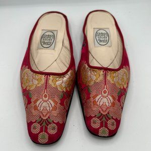 Emma Hope Floral Embroidered Mules in Red Suede sz 39